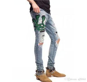 2018 High quality Mens jeans Distressed Motorcycle biker jeans Rock Skinny Slim Ripped hole stripe Famous Brand Denim pants Design2479765