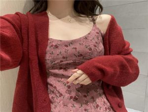 가을 정장 여성 2020 서스펜더 스커트 슬링 코트 새로운 니트 코팅 기질 슬링 드레스 패션 여신 스타일 2 조각 세트 NJZ463607