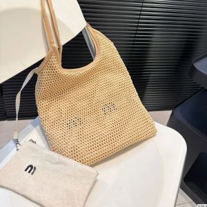 Strohkochbeutel Designer Strandbeutel Handtasche Reißverschluss Leinwand Brieftasche Frauen Unterarm Umhängetasche große Kapazität Webbeutel Geldbörse Designer Inneres Reißverschluss Tasche