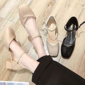Sandaler Beige Heeled Clear Shoes Mary Jane 2024 Summer All-Match Buckle Strap Shallow Mouth Med Black Girls Fash D29