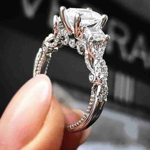925 Now Sterling Silver Engagement Wedding Bride Jewelry Luxury 2Ct Princess-Cut Square Diamond Ring Women Three Side Stone CZ Ring