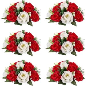 6 datorer Fake Flower Ball Arrangement Bouquet Room Decor 15 Heads Plast Roses With Base Wedding Valentines Day Vase Flowers Home 240517