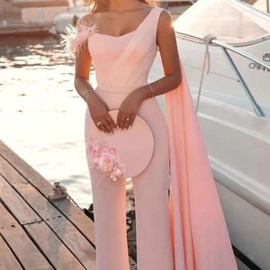 Abiti da festa eleganti tute in lunghe tute da sera Rompers abiti per matrimoni Onsimi di fidanzamento lunghezza una spalla Crepe Prom