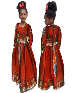 African Autumn Girl Dress Kids Dashiki Traditionell bomullslång ärmklänningar Matchande Afrika Print Girl Natural Dress Wyt613314830