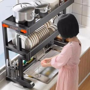 Kök förvaring multifunktionell skålavloppare för diskbänk hushållsarrangör Justerbar höjd dubbelskikt rack n