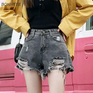 Women's Shorts Women Chic Hole Simple Pockets Teens High Waist Tassel Zipper Korean Style Trendy Daily All-match Denim Clothing