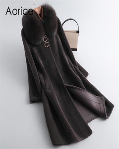 Pudi New Design Women Real Woll Pelzmantel mit Fuchskragen Luxus lange Jacke CT1933628119