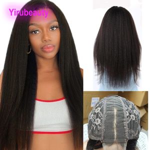 Cor natural Brasileiro 100% Humano Cabelo 2x6 Peruca de renda Middle Part Kinky Straight Yaki Yirubeauty 2*6 perucas 10-32 polegadas