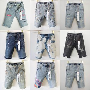 Lila Brand Jeans für Männer lila Jeans Sommer Knie Lengh Jeans Loch gerade Jean Stickerei Lila Jean Jeans Hosen