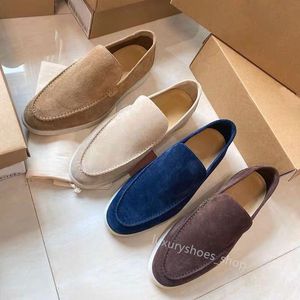 Summer Walk Suede Loafers Charms Sneakers luxury Flats Dress Shoes 100% real Suede Loafers Designer Shoes Men Women Moccasin Size 35-46 deerskin Leisure with box