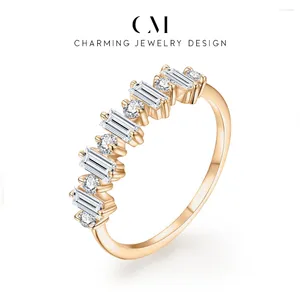 Cluster Rings Charming Customized Retangular Cut Moissanite For Women Solid 18k 14k 10k White Gold Ring Engegament Fine Jewelry