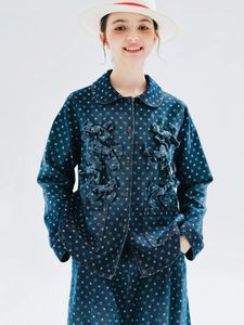 Women's Jackets IMAKOKONI Original Design Denim Coat Polka Dot Bow Long Sleeve Pocket Lapel Top Autumn And Winter 234211