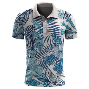 Hawaiianpflanzen Poloshirt für Männer Sommer 3D -Druckblätter Blume Kurzarm Golf Polohemden Übergroße Straßentimen T -Shirt 240520
