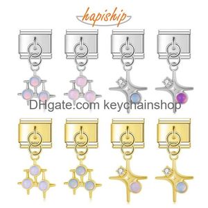 Charms Hapiship 2024 Women New Cross Star abbagliante CZ Link italiani Fit Bracciale in acciaio inossidabile da 9 mm che produce gioielli fai -da -te dj1101 drop de ot0ai