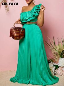 Women's Two Piece Pants Women Pleated Wide Leg Skirt Suit And Butterfly Sleeve One Shoulder Crop Top 2024 Matching 2 Set Outfits