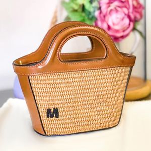 Kvinnor Mens Raffias Designer Bag Luxury Weave Basket Handväska Straw Beach Bag Fashion Shoulder Travel Bucket Bag Påspå