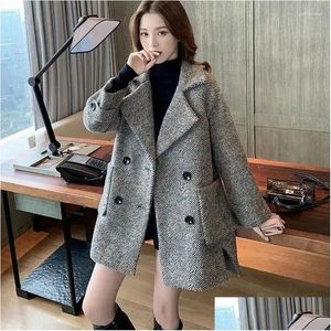 Womens Trench Coats Woolen Coat One Piece Blazer Autumn Winter British Style Thicke Suit Jacket Long Double Breasted Drop Delivery App Dhmt9