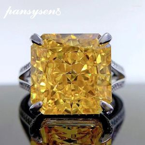 Ringos de cluster pansysen 925 prata esterlina 12x12mm radiante corte citrina de alto carbono diamante gemstone para mulheres jóias finas