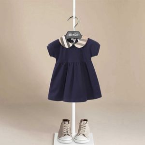 Kız Elbiseleri Bebek kızlar için yazlık elbise pamuk bebek yaka çizgileri rahat kıyafetler yumuşak ve rahat 1 ila 7 yaş arası bebekler için uygun D240520