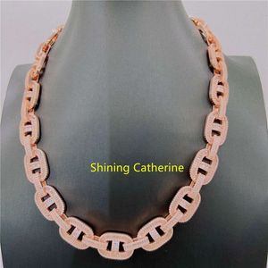 GRA -certifierad 15mm Baguette Moissanite Diamond Solid Sier Cuban Link Chain Mens Hip Hop Halsband