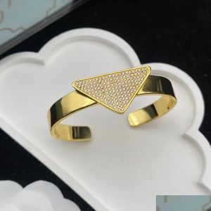 Cuff Gold Plated Bangle Adjustable Cz Crystal Psera Triangle Shaped Metal Bracelets Open Cross Charm Bracelet For Women Or Men Designe Otxuf