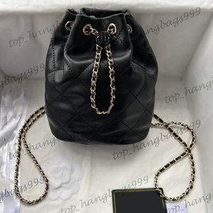 24SS Lambskin Classic Quilted Mini Drawstring Bucket Bags Gold Chain Crossbody Shoulder Handbags Black White Street Trends Luxury Purse 22x17cm