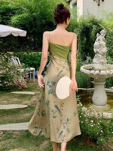 Vintage Green Patchwork Print Evening Party Summer Elegant Off Shoulder Slim Sexig Club Backless Slip Long Dress Women Boho