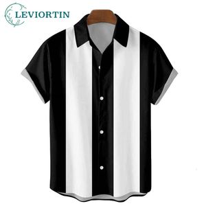 Striped Shirts for Men Button Up Shirts Short Sleeve Blouse Mens 50s Shirt Vertical Plus Size S-6XL Mens Bowling Dress Shirts 240506