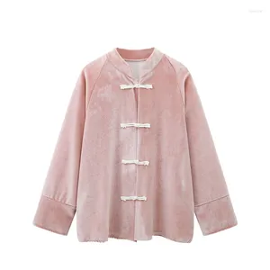 Women's Jackets Slack Feeling High Quality Spring Designer Brand Short Chinese Velvet Hand Stitch Embroidery Tang Suit Coat Women