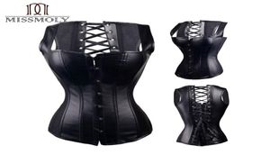 Miss Moly Black Leather Steampunk Women Steel Boned Gothic Corsets Zip Lace Up Midje Trainer Overbust Corset Unnderbust Bustier1818606