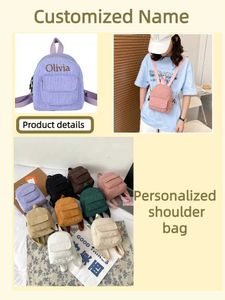 Backpacks Personalized bag name baby gift solid color mini backpack Corduroy mini backpack d240520