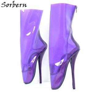 Sorbern Purple Clear Pvc Sexig Ballet Heel Women Boots Sexiga fetisch Höga klackar Stövlar för damer Anpassade benstorlekskor Lady8118362