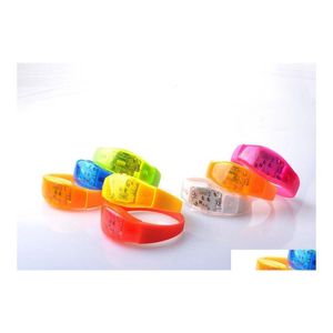 Novelty Lighting Music Activated Sound Control Led Flashing Bracelet Light Up Bangle Wristband Club Party Bar Cheer Luminous Hand Ri Dhlzt