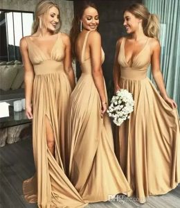 Vestidos de dama de honra da marinha escura de champanhe com duas peças vestidos de baile de baile de bom casamento de casamento formal convidado de noite CPS3007 5