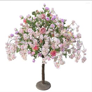 Decorative Flowers Artificial Cherry Blossom Tree Rose Flower For El Indoor Faux Decoration 5FT