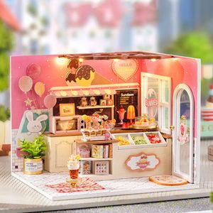 Kit de casas de bonecas diy com mobiliário pequeno cena em miniatura boneca casas de madeira modelo de montagem de madeira brinquedo para presentes de aniversário infantil
