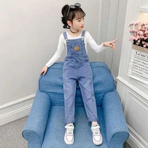 Jumpsuits Girls denim jacket childrens denim suspension pants childrens jumpsuit girls jeans Trousers Spring and Autumn 5-15 years Y2405208TJY