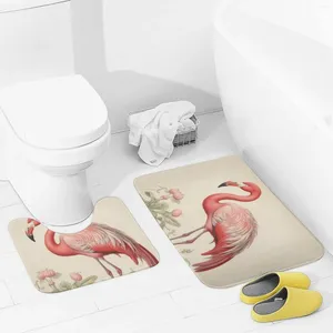 Bath Mats Bathroom Rugs Sets 2 Piece Art Flamingo Absorbent U-Shaped Contour Toilet Rug