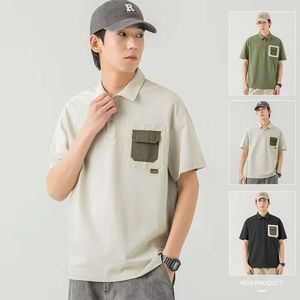 Patch-Pocket Polo-Hemd für Männer 2024 Sommer neuer trendiger und gutaussehender kurzärmeliges T-Shirt Lose Kontrast Revers M520 28