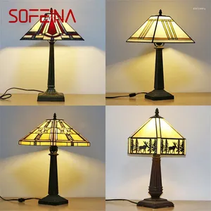 Lâmpadas de mesa Sofeina Tiffany Glass Lamp LED Modern Creative Square Read Decor Light Decor para Estudo Casa Bedroom