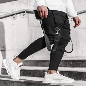 Qnpqyx men039s kieszenie boczne haremowe spodnie jesienne hip hop swobodny wstążki design męskie joggery spodnie mody streetwear spodni Blac87857773