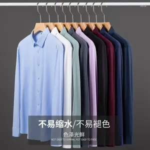 Camisas de vestido masculinas Alto alongamento anti-rugas de manga comprida homens de qualidade Slim Fit Social Business Blouse Shirt S-4xl