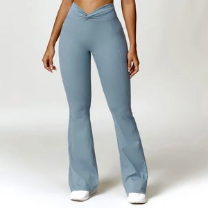 Flare Yoga Pants Kvinnor Hög midja Legging Wide Leg Gym Workout Fitness Sports Tight Flear Pant Latin Dance Trousers 240516