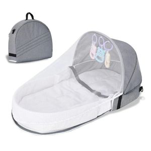 Baby Bed Folding Portable Crib med nät och markisbo för camping Infant Bassinet 240513