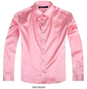 2017 Pink Luxus The Bräutigam Shirt Männlich Langarm Hochzeitshemd Men039s Party künstliches Seidenkleid M3xl 21 Farben FZS271634335