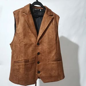 Weste Männer lässig Weste Weste Mann Faux Leder Mode Leder Schlanker Weste Revers Klassische Vintage Gilet European Style männlich 240515