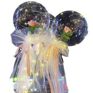 Decoração de festas LED BOBO BALOLON Plasshing Light Circular Rose Flower Ball Transparent Namorines Day Gift