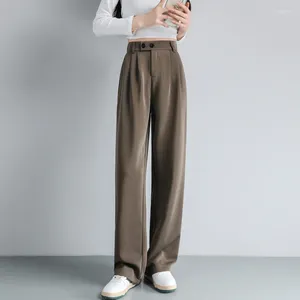 Women's Pants Casual Suits For High Waist Elastic Waistline Hide Belly Drape Supple Trousers Special Two Button Straight Pant