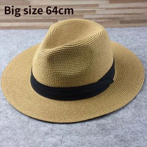 Manlig vikbar stor huvudstrå hatt panama sommar utomhus cowboy sandiga strand sol hattar man plus storlek fedora 57 cm 60 cm 64 cm 240515