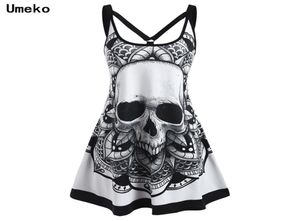 Umeko Summer Goth Plus Size Skull Print Women Seveless Mini Dress Y2KレディースダークアカデミアAlt服22391161のカジュアルドレス